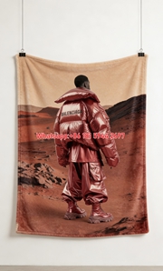 Balenciaga Metallic Red Print Flannel Sofa Throw Blanket BA173